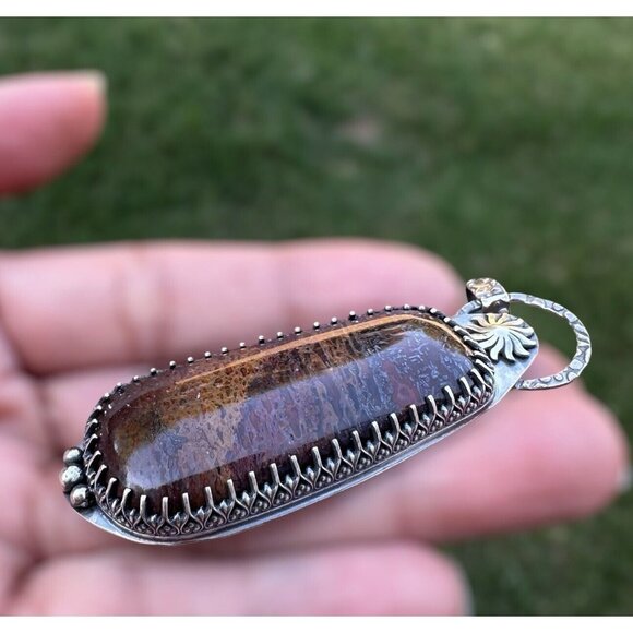 Pendant Fossil Dinosaur Gembone Paul Rossman 925 Sterling 3" w Bail 25.1g - Picture 7 of 14